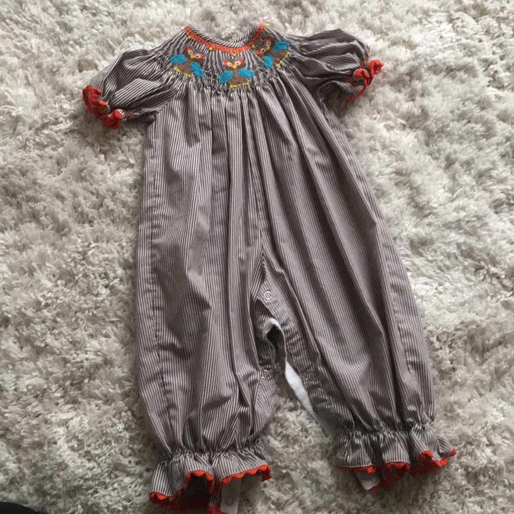 Smocked OWL one piece bubble suit